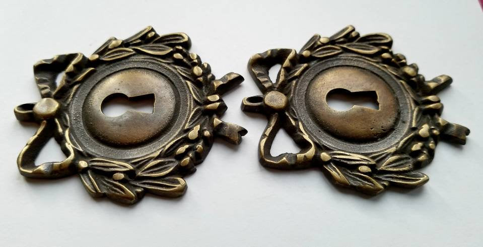 Set of French Brass Escutcheon, Keyhole Cover,Door,Lock, French Country, approx 2 1/2" dia. #E12