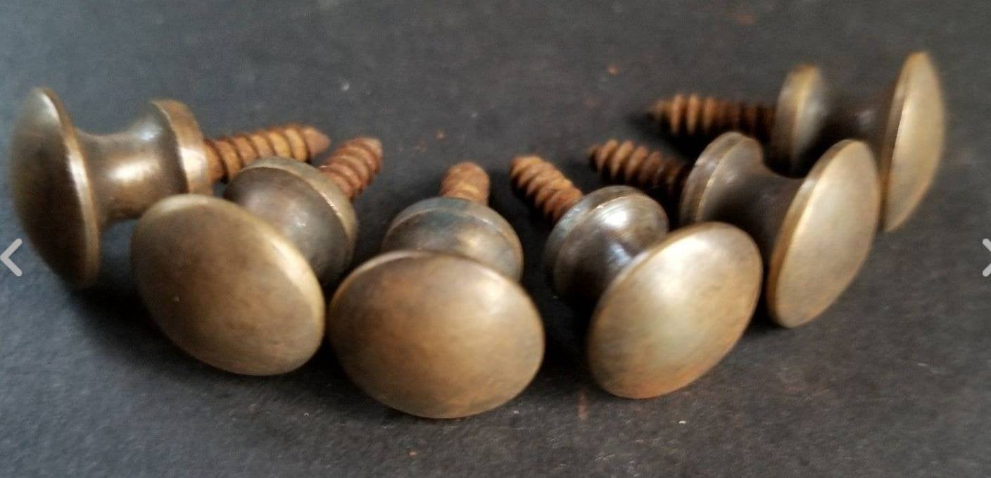 6 Antique style VERY SMALL Barrister Bookcase Small Knobs Pulls, Handles Solid Tarnished Brass #K