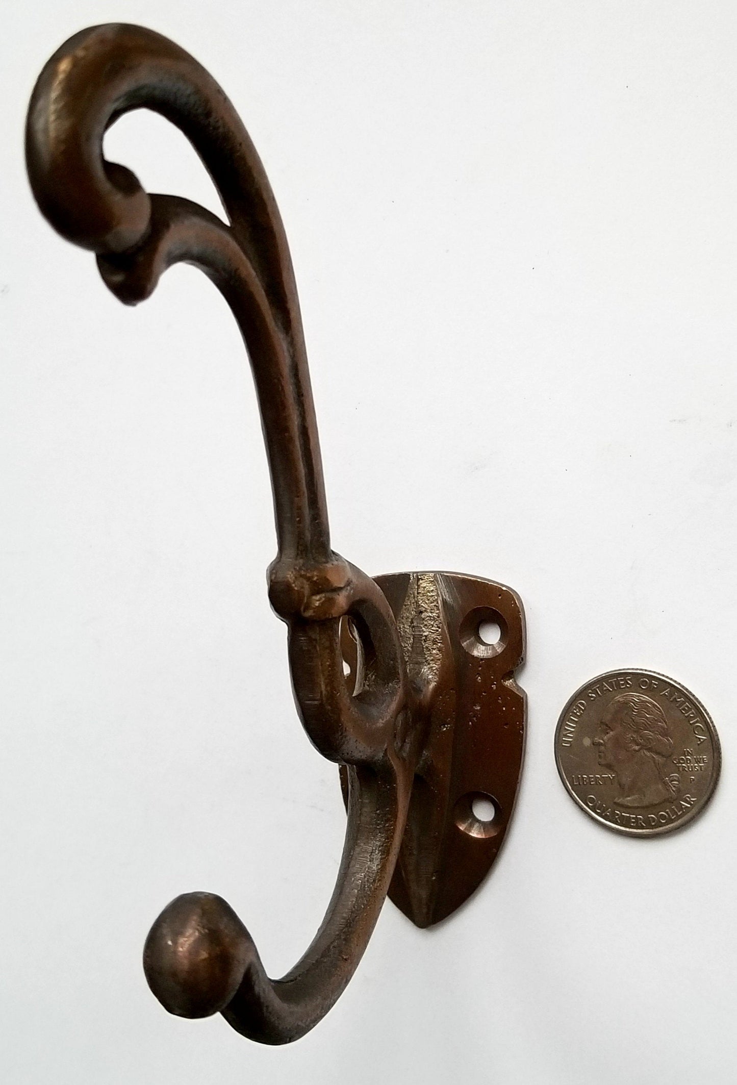 2 Rare Antique Style Brass Art Nouveau Coat Hooks Ornate double hooks #C14
