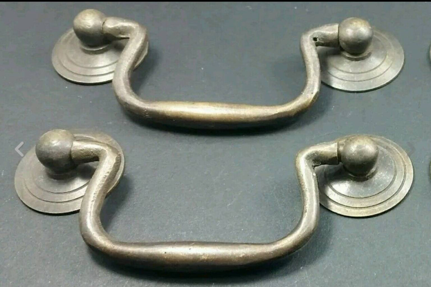 2 Antique Style Brass Swan Neck Bails Cabinet Drawer Pull handles w Bolts 3"cntr #H39