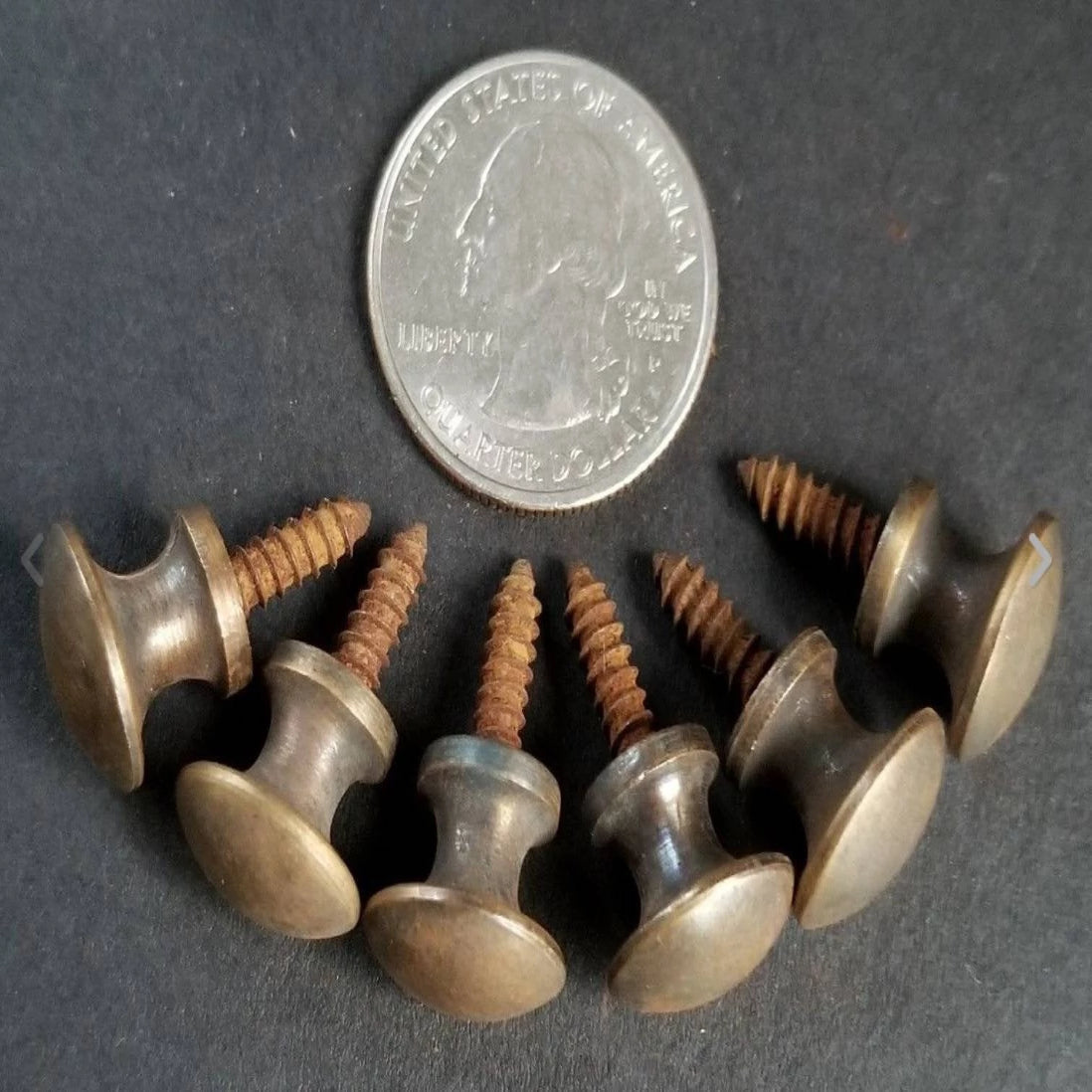 6 Antique style VERY SMALL Barrister Bookcase Small Knobs Pulls, Handles Solid Tarnished Brass #K