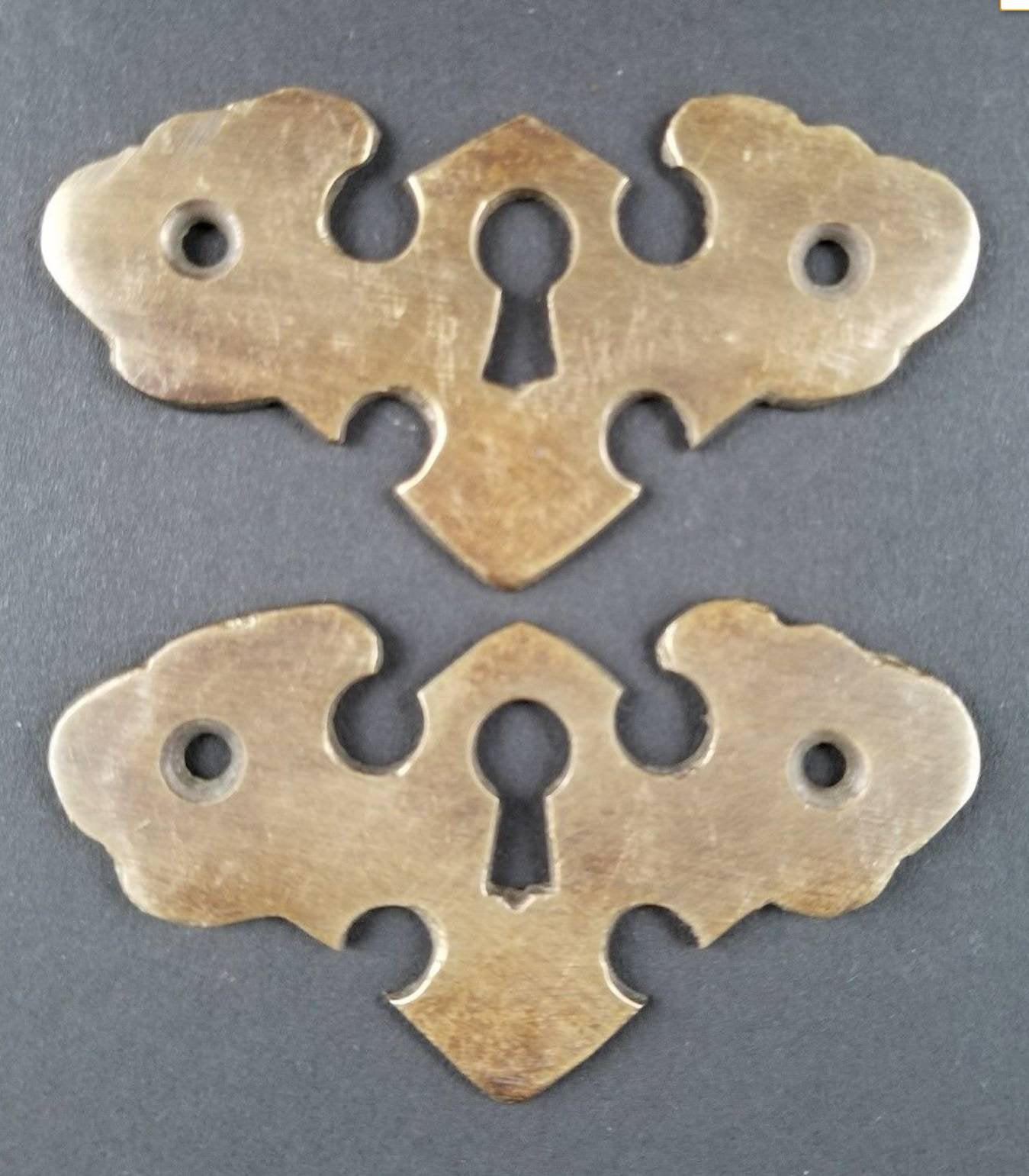 2 Antique Style Ornate Brass Escutcheons, brass, lock Keyhole Covers, Doors, 2 1/2" wide #E17