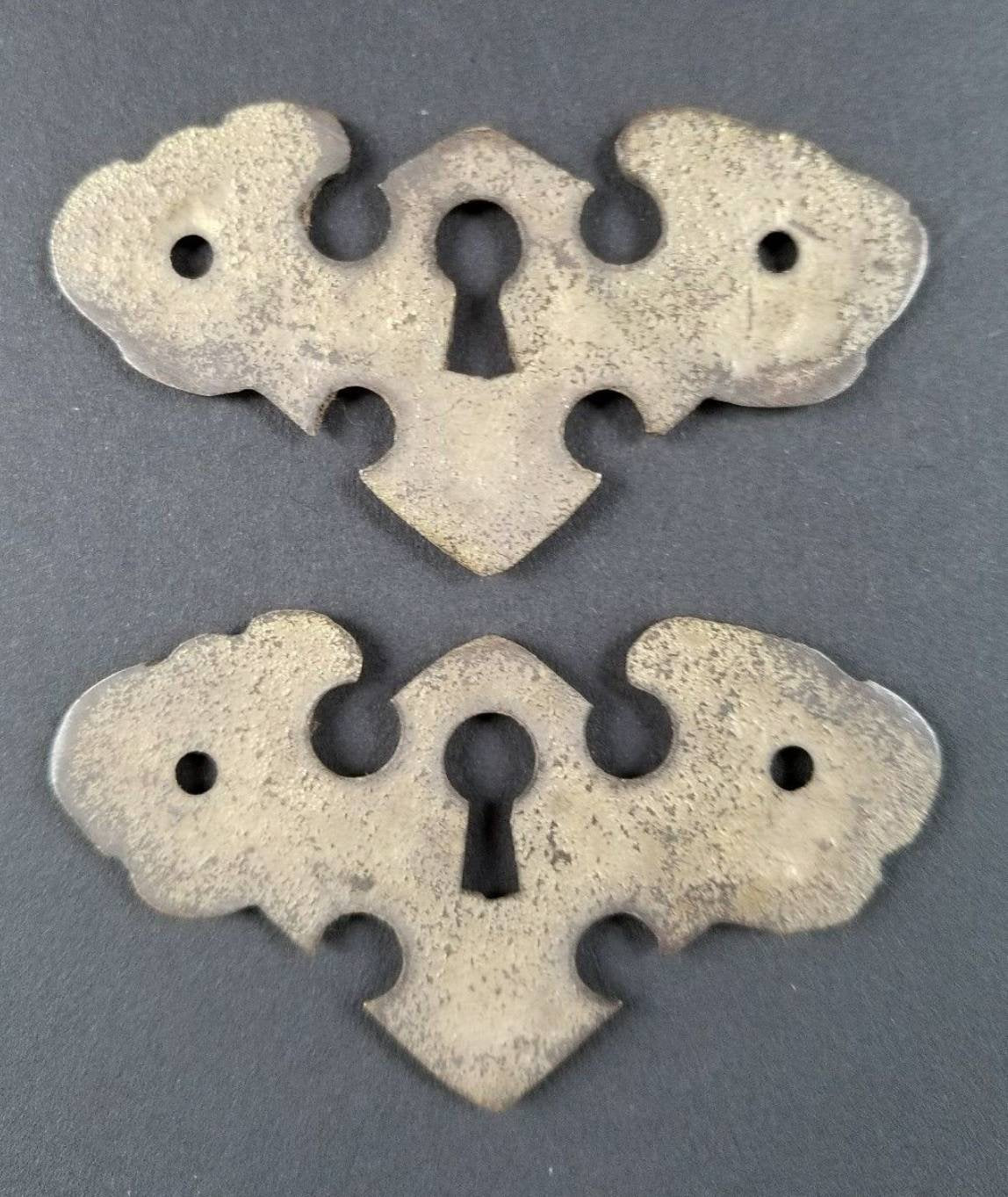 2 Antique Style Ornate Brass Escutcheons, brass, lock Keyhole Covers, Doors, 2 1/2" wide #E17