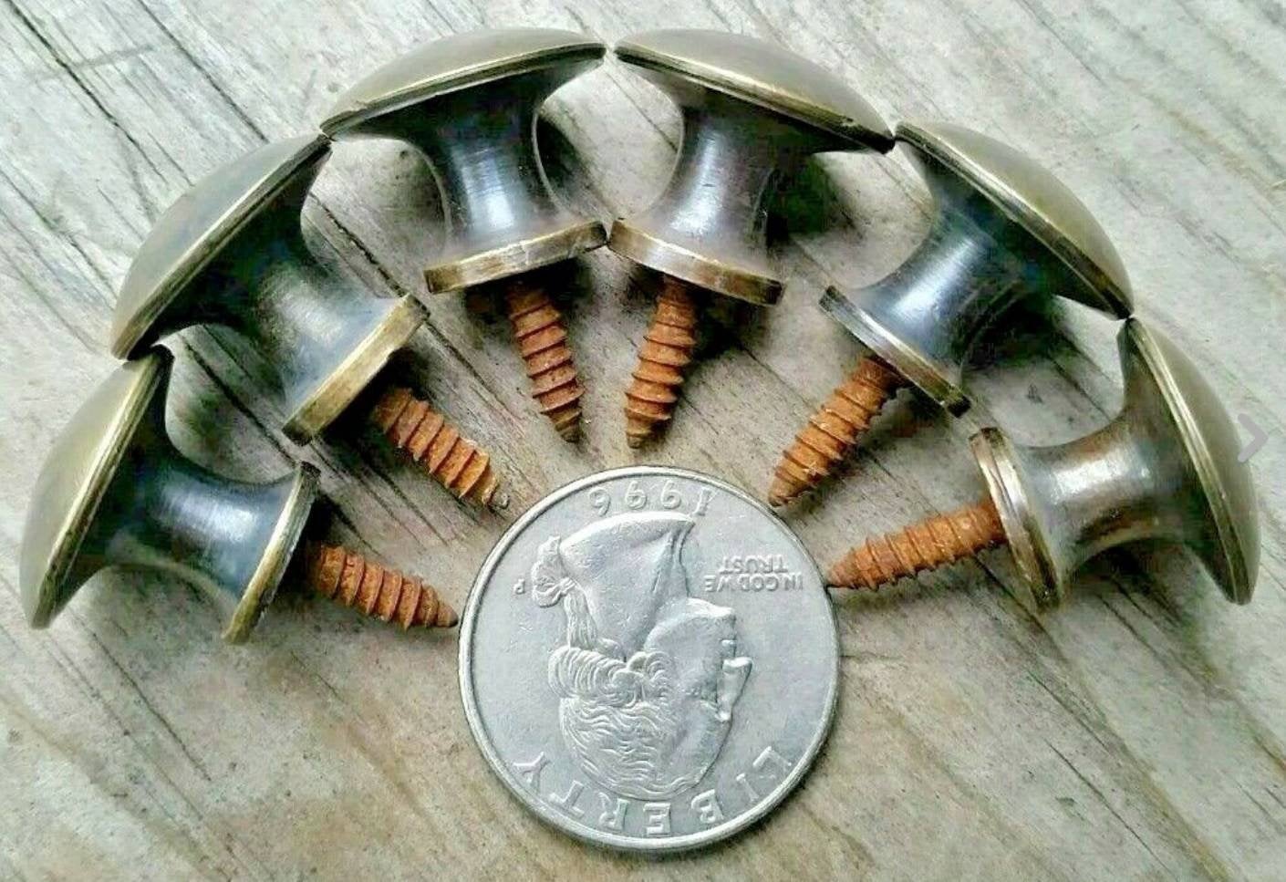 6 Antique Vintage Style Barrister Bookcase Knobs 3/4" dia. Solid Tarnished Brass #K1