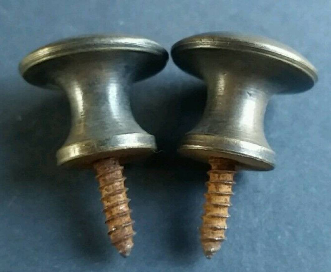 2 Antique Vintage Style Barrister Bookcase Knobs 3/4" dia. Solid Tarnished Brass #K1