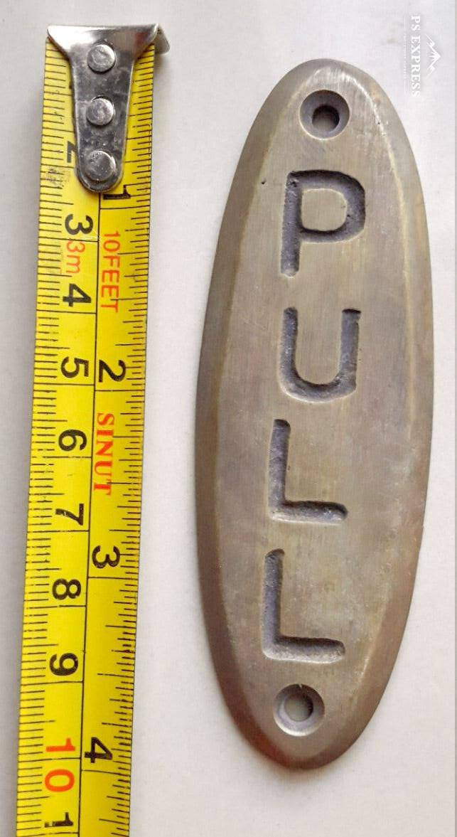 PULL Door or Bell sign Antique Original Reclaimed Art Deco Solid Brass 4" #F7