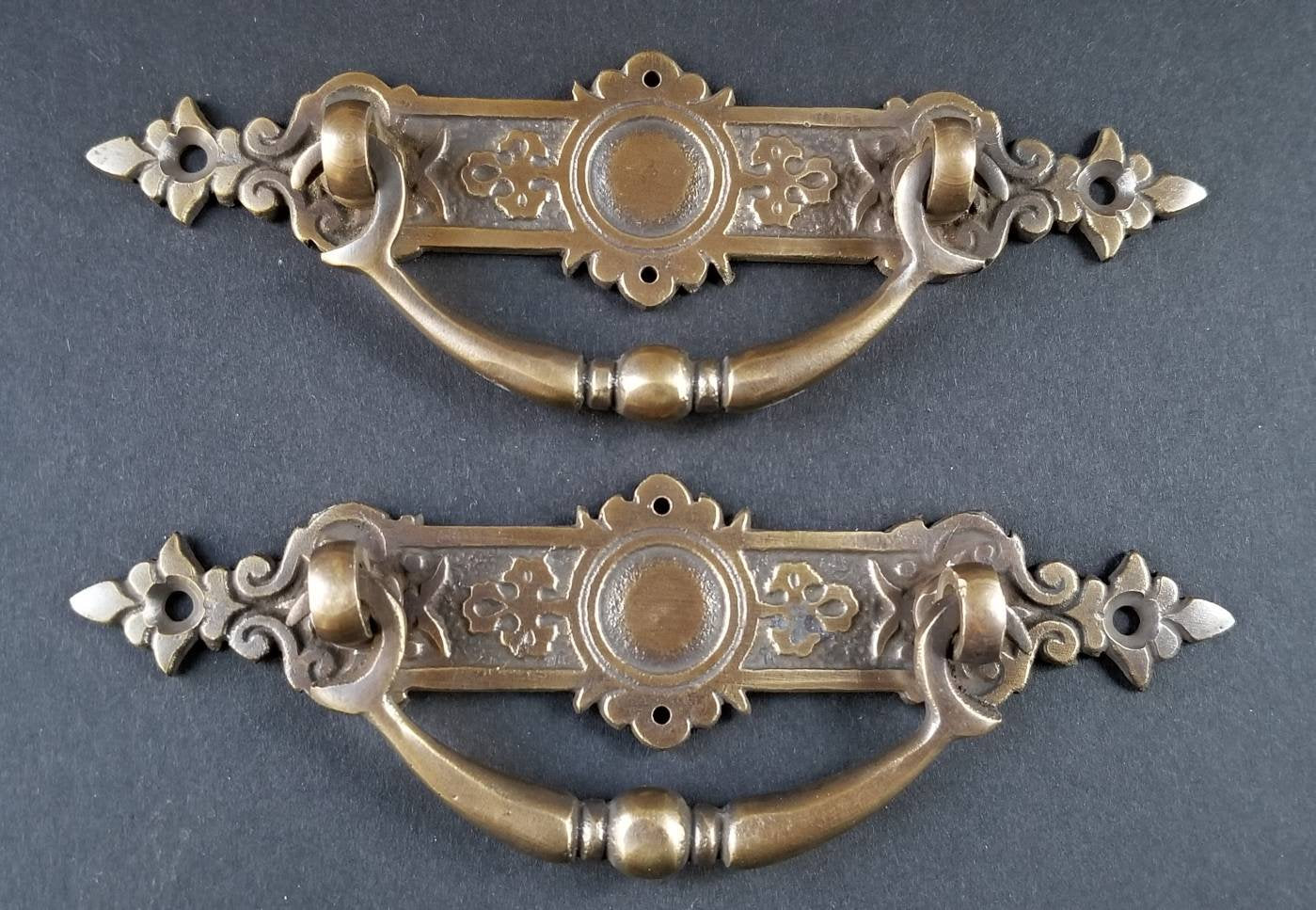 2 East Lake Victorian Antique-Style Solid Brass Handles Pulls Hardware 5-1/4"w #H44