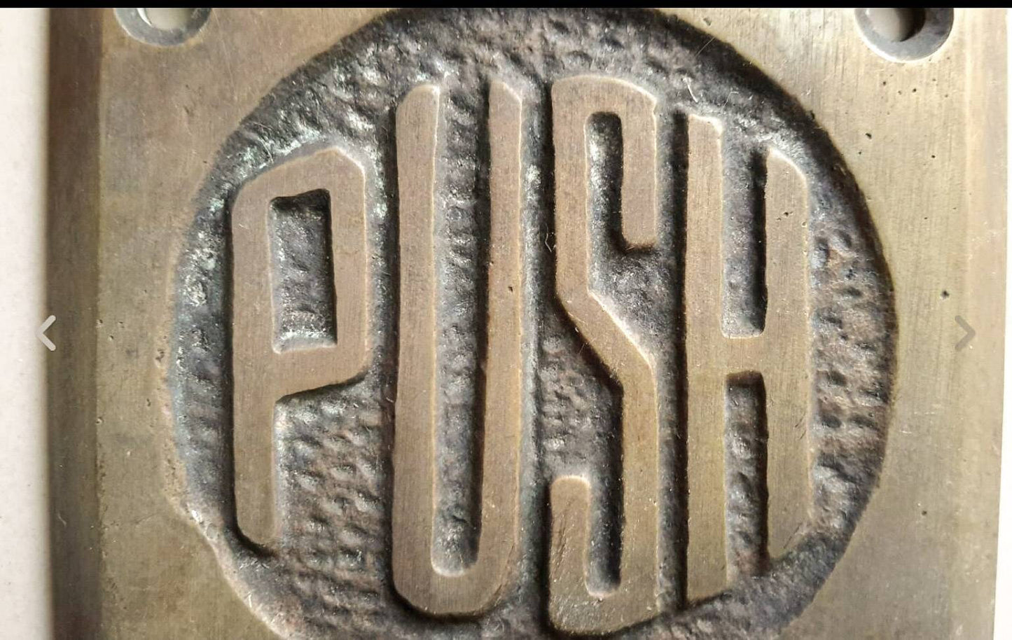 Art Deco Door PUSH sign Rare Unique Antique solid brass 2 1/2" #F9