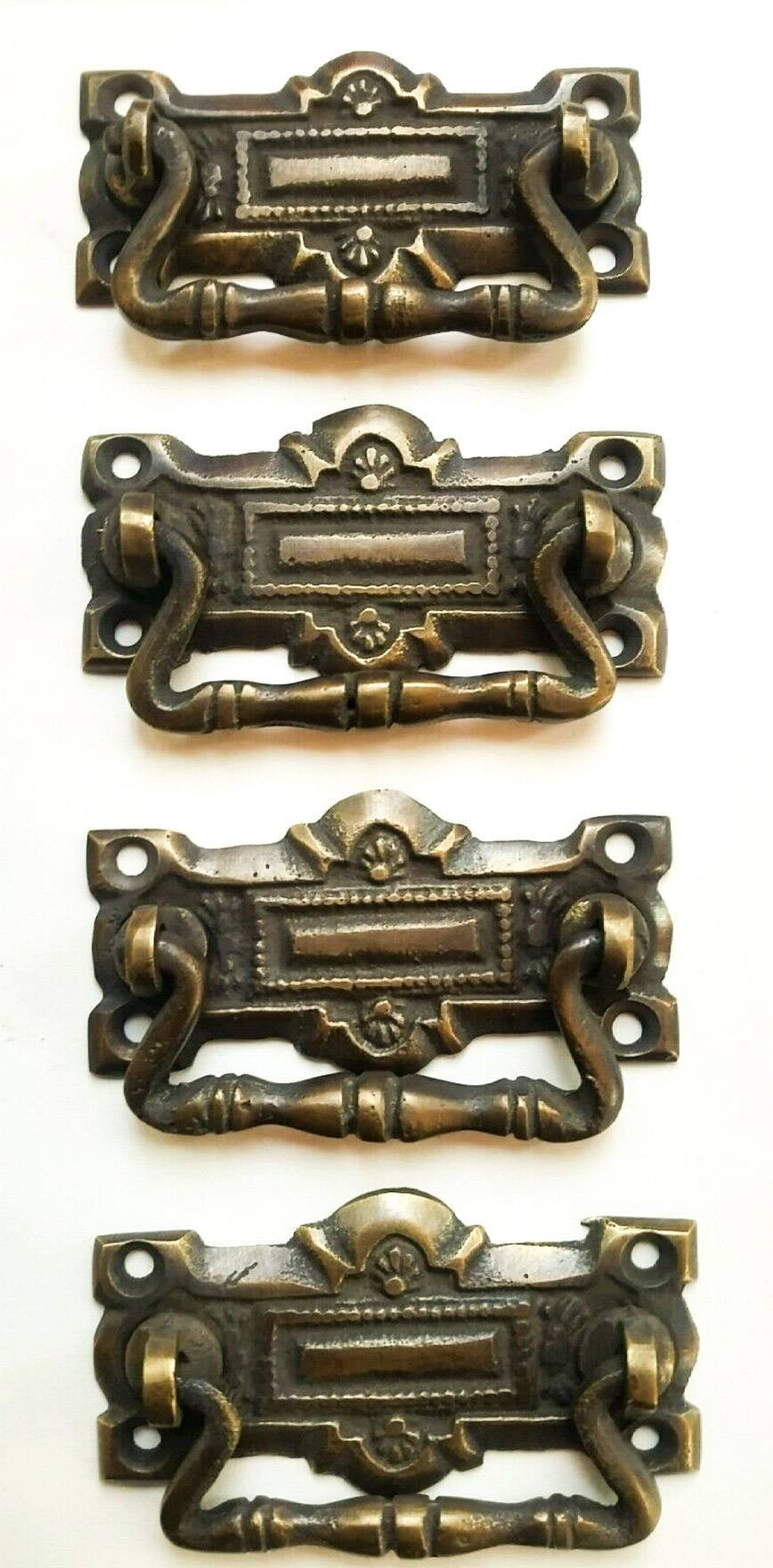 4 Horizontal Victorian Antique Style Brass Ornate Handles Cabinet , Furniture Pulls 2-5/16"wide #H35
