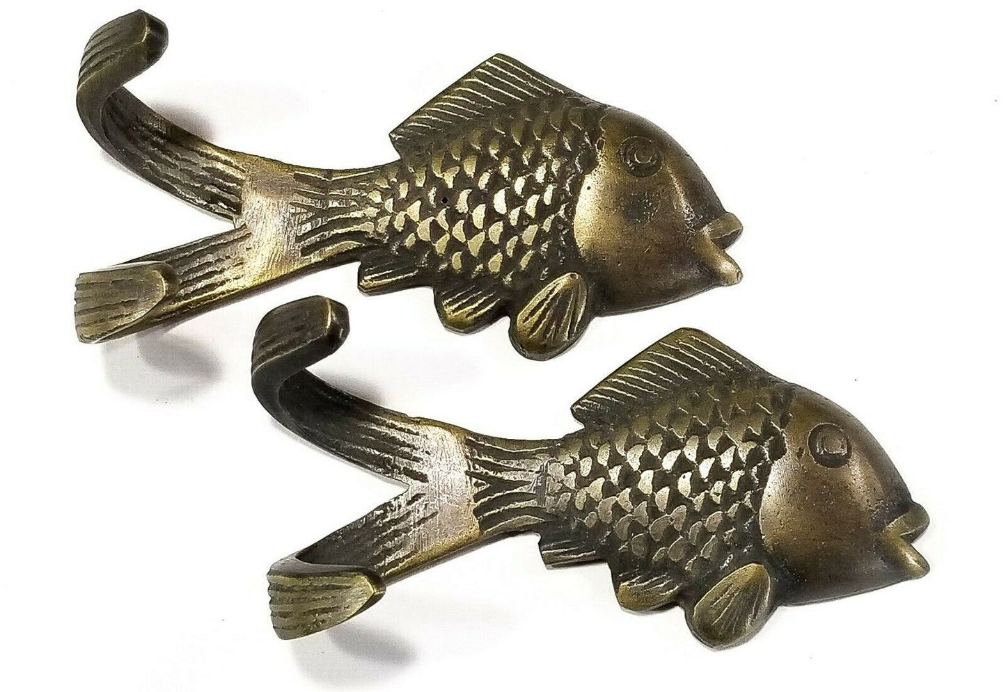 2 Vintage Style FISH HOOKS Solid Brass Coat Hat Towel Hanger, Gift Idea, Fishing, Fisherman 3" #C23