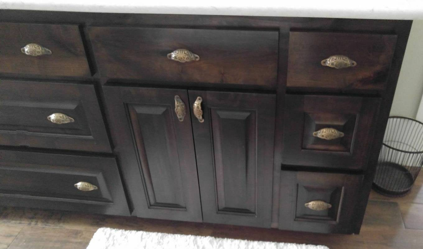 4 Apothecary Cabinet Drawer Bin Pull Handles 3-9/16" wide Solid Ornate Brass #A2