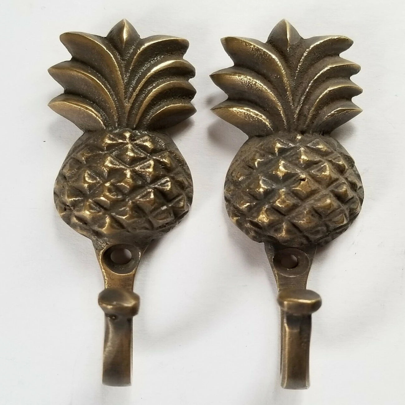 2 Vintage Style PINEAPPLE Fruit Strong HOOK Hanger Brass Coat Hat Hanger 3" #C21
