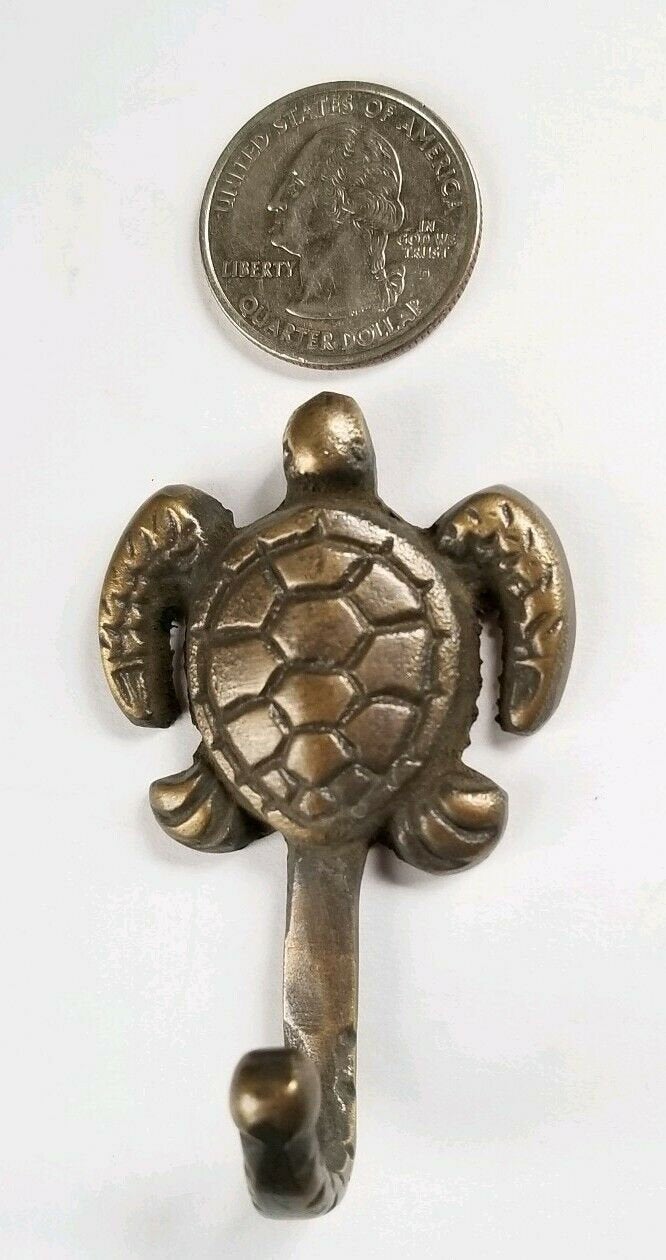 2 Sm.Sea Turtle Coat Hat Towel Hooks Solid Brass Antique Vtg style 2-1/2"l. #C19