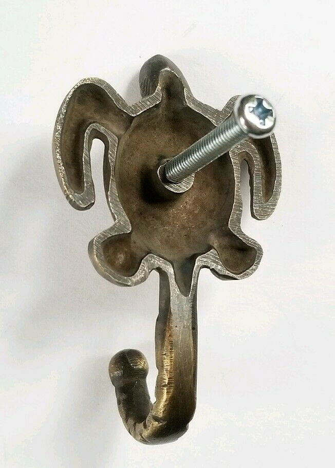 2 Sm.Sea Turtle Coat Hat Towel Hooks Solid Brass Antique Vtg style 2-1/2"l. #C19