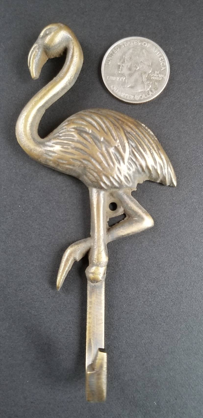 Flamingo Design ,Strong Solid Brass HOOK Hanger Brass Coat Hat Towel Hanger, decor 4-3/4"long #C22