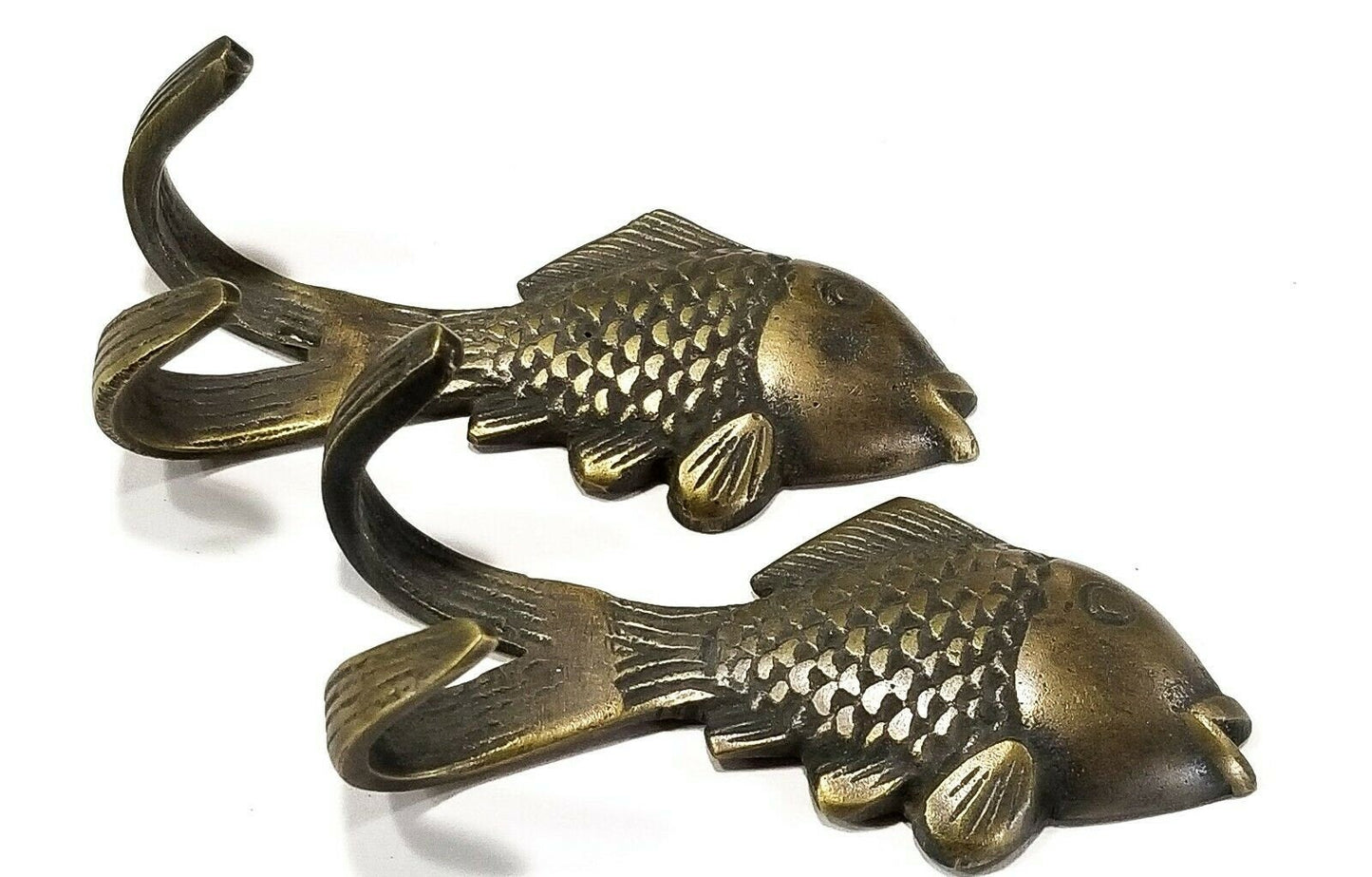 2 Vintage Style FISH HOOKS Solid Brass Coat Hat Towel Hanger, Gift Idea, Fishing, Fisherman 3" #C23