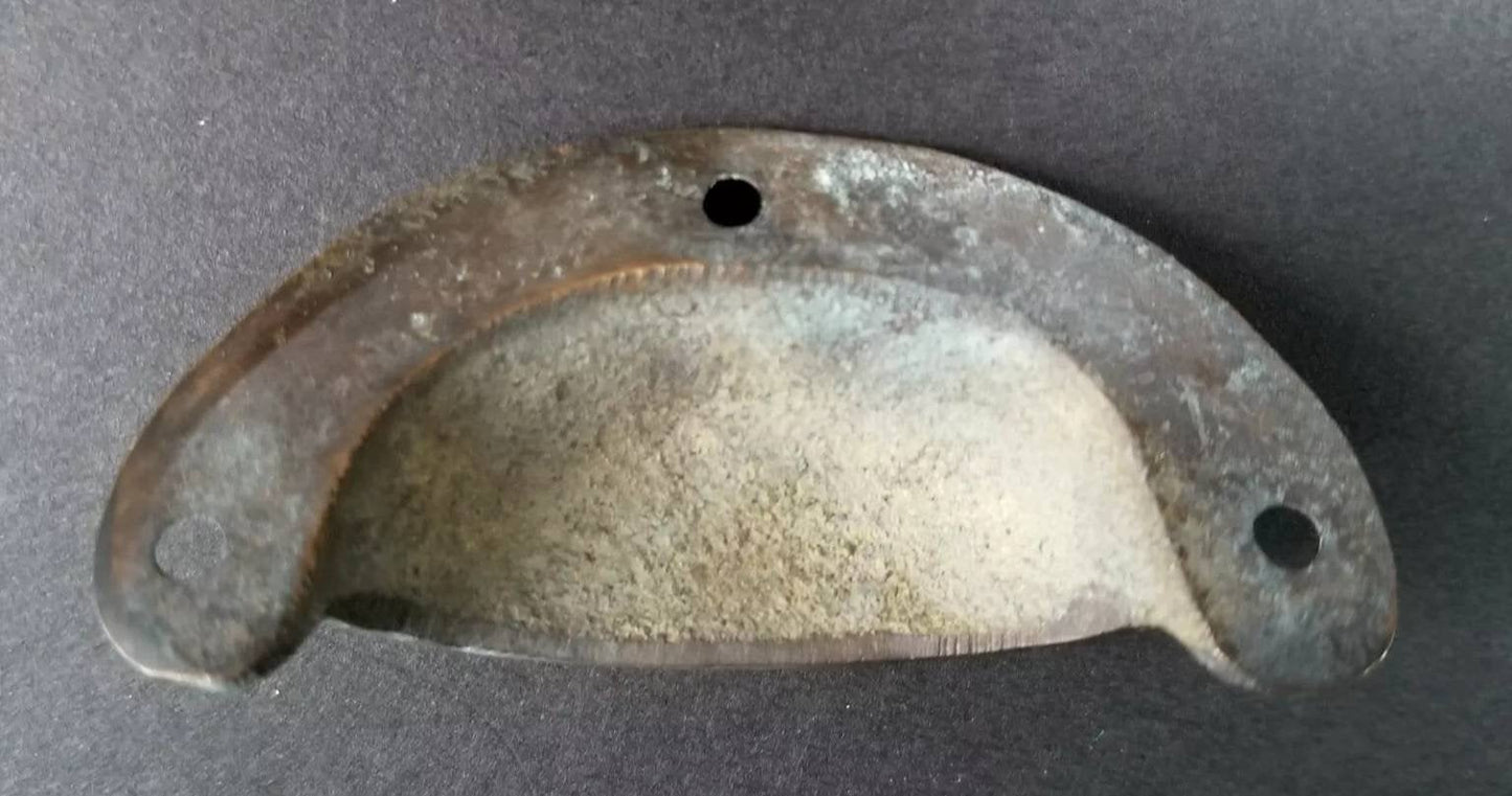 2 small Antique Bin Cup Pull Drawer Cabinet Handle Solid Brass 2-3/4"wide #A14