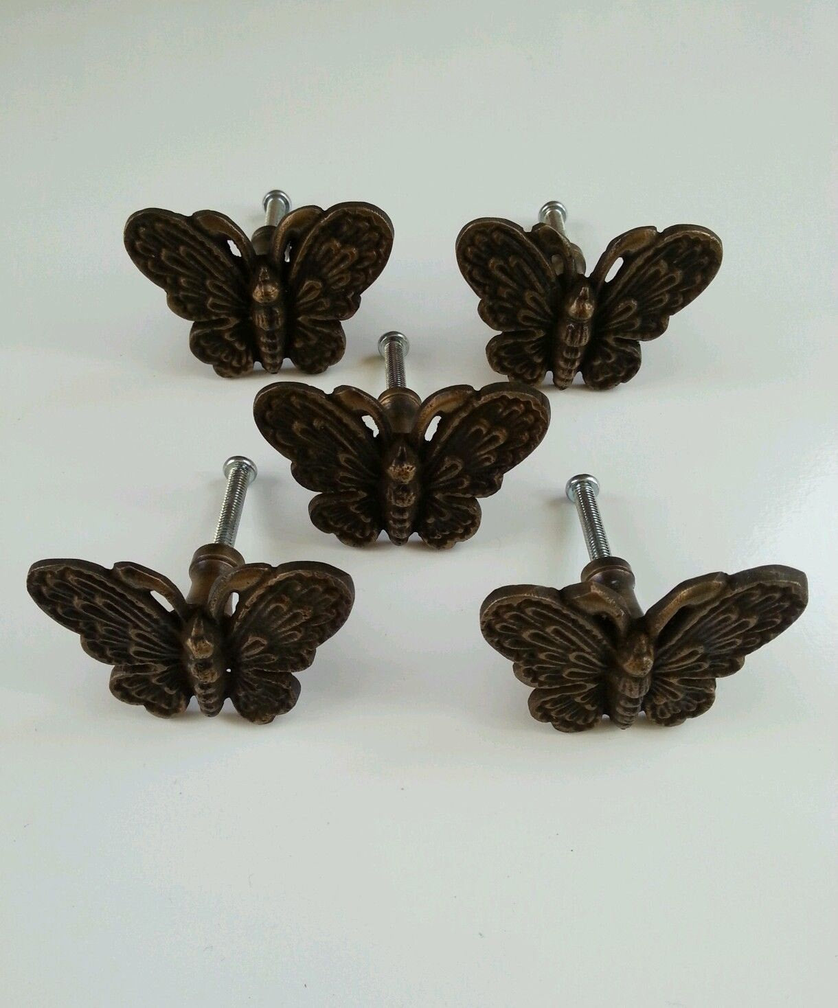 5 Butterfly Cabinet Drawer Door Knoby, Pulls, Handles, Solid Brass 1 7/8"w #Z13