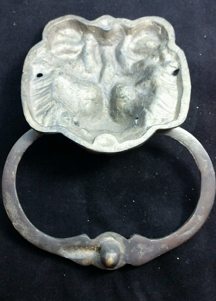 Large Unique Antique Vintage Style Brass Lion Head Door Knocker, Towel Ring Holder 6 1/2" long #D2