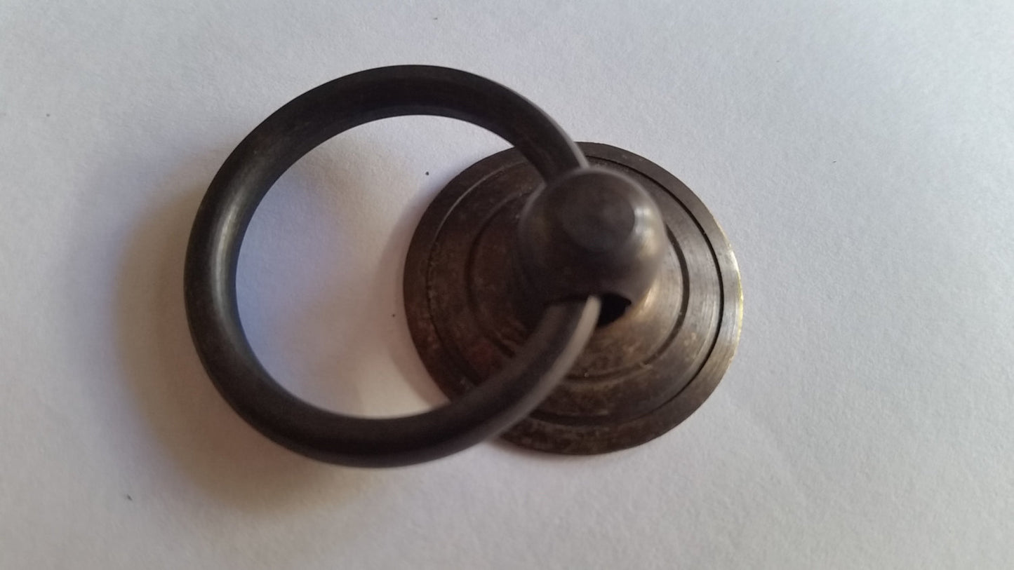 6 Simple Round 1" dia. Tarnished Brass Antique Style Ring Pull, Drawer Handles, Cabinet Hardware #H17