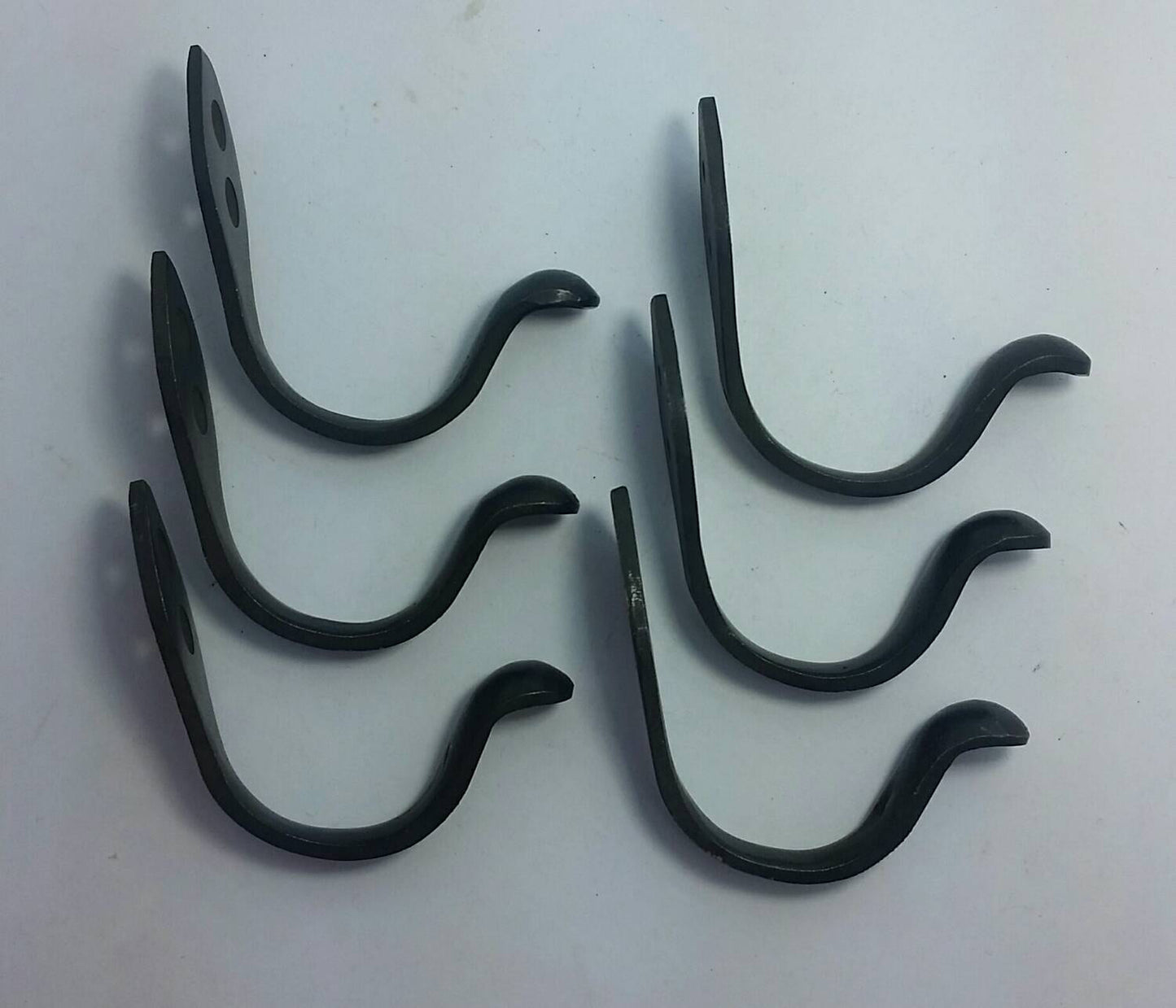 6 Single Arts and Crafts Coat Hat Hooks, Modern Simple Design 2" Solid Tarnished Brass #C8