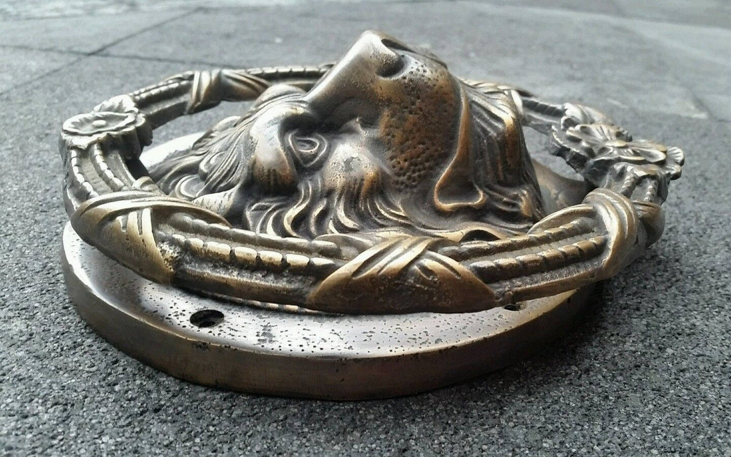 Unique, Hand Made, Large Solid Brass, 4lb, Lion Head Door Knocker 8"dia. #D3