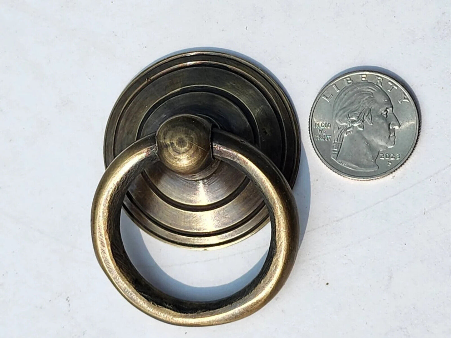 Rustic Antique Style Solid Brass Round Ring Pull Handles Backplate 1-3/4"dia x Ring Pull 1-3/4"dia #H2