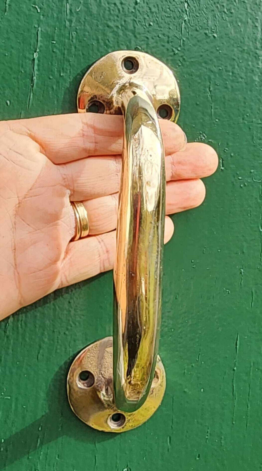 POLISHED Heavy Ant. Style Solid Brass LARGE Gate Cabinet Door Handle 7" #P23s