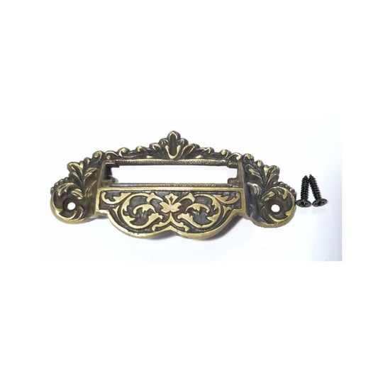 1 Victorian Antique Style Apothecary Bin Pull Handles w.label holder 3-3/4"c #A7