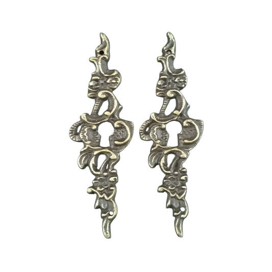 2 Vintage Antique Style Ornate French Eschutcheons Key Hole Covers 4" #E14