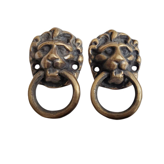 2 Antique Style Brass Lion Head Ring Pulls Handles, Knobs,Door Knockers#H13