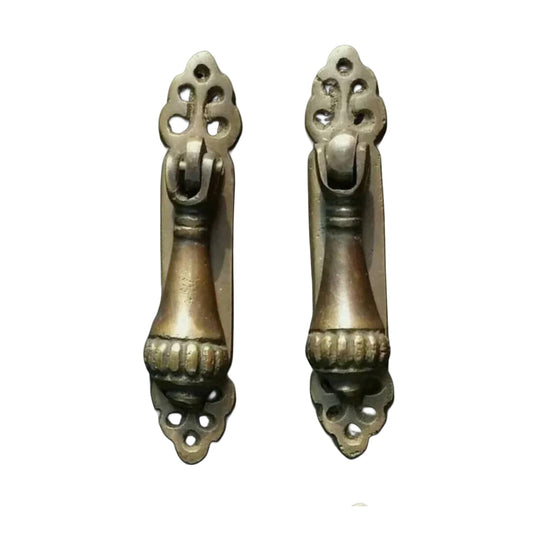 2 antique style vertical brass ornate pendant drop pull handles 2-7/8" #H6