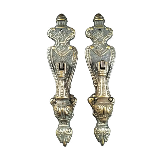2 Handles, large decorative Brass teardrop pendant handles classic ornate design pulls #H19