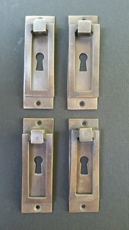 4 x Arts and Crafts ,Mission Style, brass handle, pull ,antique style escutcheon ,Doors,Locks,Interior Brass,Drawers,Furniture,3 1/8"#H32