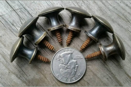 10x SMALL Antique Vintage Style Barrister Bookcase Knobs 3/4"dia. Solid Tarnished Brass.Globe Wernicke Macey.Lawyers Bookcase Unlaquered.#K1