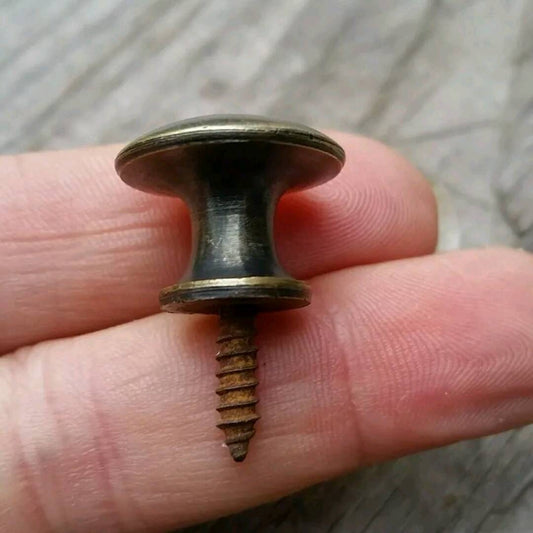 2 x SMALL Antique Vintage Style Barrister Bookcase Knobs 3/4" dia. Solid Tarnished Brass #K1