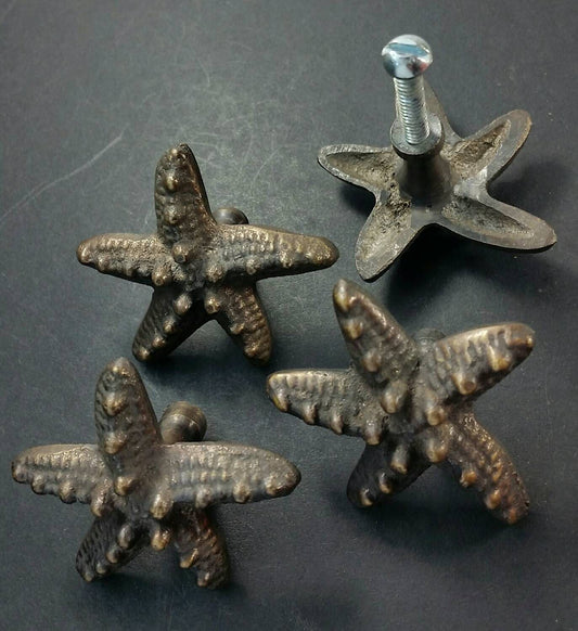 4x Starfish Knobs Handles Pulls in Detailed Solid Brass 2" Beach, Ocean, Seaside, Nautical, Tropical Theme #K9