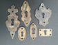 6 Various Vintage Antique Style Eschutcheons,Doors and locks,Padlock locks keys, Ornate Solid Brass approx 1-3" tall jewelry component #E