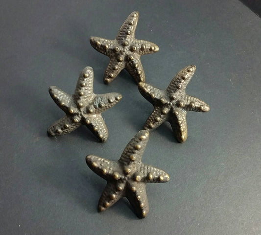 4x Starfish Knobs Handles Pulls in Detailed Solid Brass 2" Beach, Ocean, Seaside, Nautical, Tropical Theme #K9