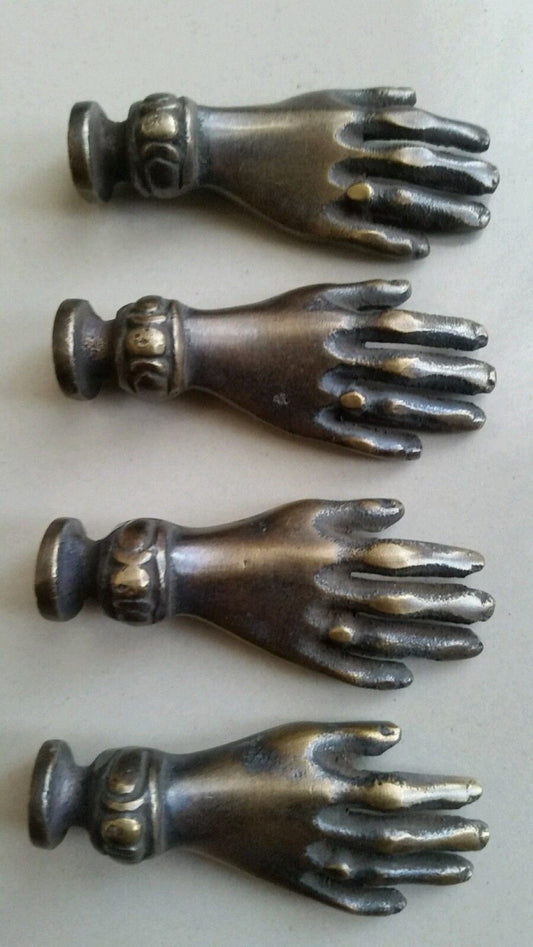 4 x Brass Antique Vtg. style figural LADIE'S dainty HANDS Cabinet Drawer Knob Pull Handle 2".unlaquered. #K12
