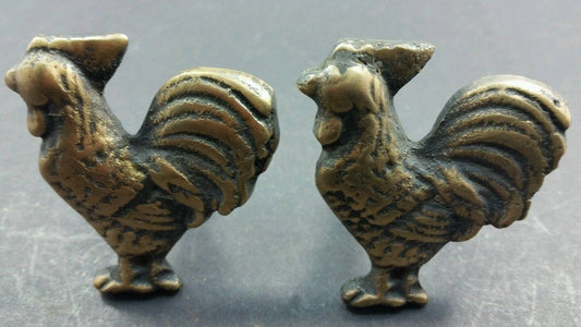 2 x Rooster, Chicken Cabinet Drawer Door Knobs Pulls Solid Brass, Country #K13