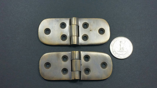 Pair of Small Brass Cabinet or Chest Surface/Butt, Antique Vintage style Hinges w. oval ends 3"w #X18