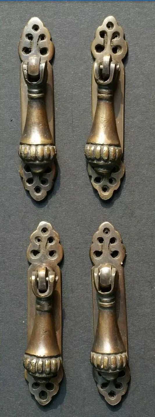 4 x Antique Vintage Style Victorian Vertical Mount Ornate Drop Pulls Handles unlaquered Solid Brass 2-7/8" long  #H6