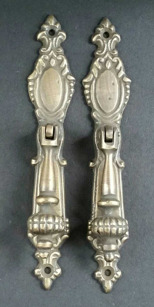2 x large vertical solid brass ornate Teardrop Pendant Pull Handles decorative classical design 5-3/4" long #H18