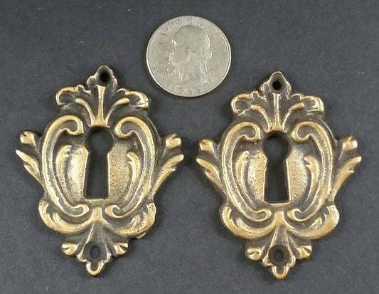 2 x Antique Style Solid Brass Eschutcheons, Key Hole Covers for doors, locks, furniture,j ewelry parts 2-1/4" tall #E9