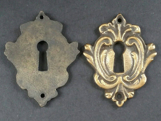 2 x Antique Style Solid Brass Eschutcheons, Key Hole Covers for doors, locks, furniture,j ewelry parts 2-1/4" tall #E9