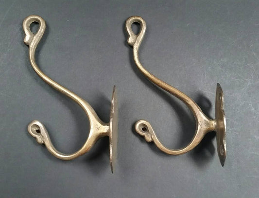 2 x Large Antique Style Art Nouveau Coat, Hat, Towel, Hall Tree Hooks Solid Brass Double Hooks, strong 5" #C11