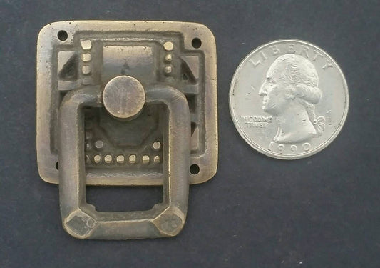 4 x Arts and Crafts Mission antique style brass ring pull handles ~1 1/4" #H29