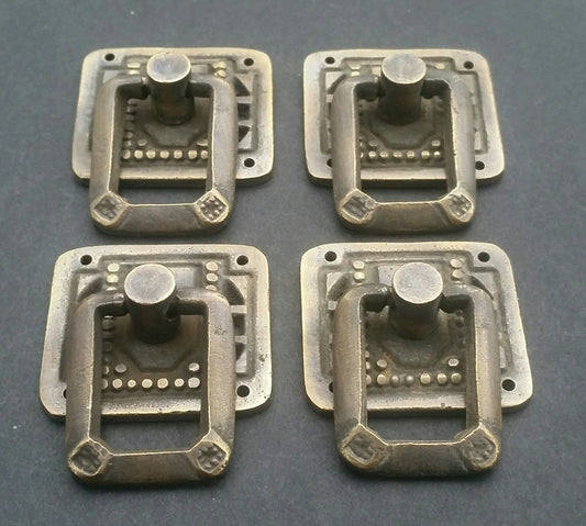4 x Arts and Crafts Mission antique style brass ring pull handles ~1 1/4" #H29