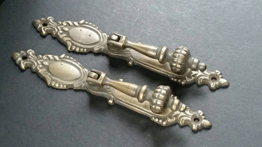 2 x large vertical solid brass ornate Teardrop Pendant Pull Handles decorative classical design 5-3/4" long #H18